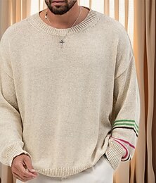 abordables -Hombre Pulóveres Suéter de punto Estriado Tejer Sayo De Punto Ajustado Plano Cuello Barco Prendas de punto Moderno Casual Ropa Cotidiana Ropa Otoño Beige M L XL