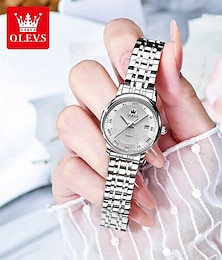 abordables -OLEVS Mujer Relojes de cuarzo Reloj de Pulsera Lujo Moda Diamantes Sintéticos Negocios Luminoso Calendario IMPERMEABLE Correa de acero inoxidable Reloj