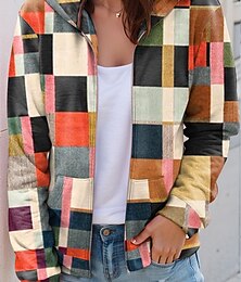 economico -Per donna Felpe con cappuccio Grafico Plaid Moda Casual Manica Lunga Con Cappuccio Top Regolari Streetwear Abbigliamento Quotidiano Cerniera Tasca Stampato Bianco Blu Viola Arancione Verde Primavera
