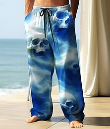 economico -Per uomo Pantaloni Pantaloni Larghi Pantaloni casual Coulisse elastica in vita Pantaloni tipo lino con tasche Teschio Lunghezza intera Ferie Abbigliamento casual alla moda Gotico punk oscuro Verde