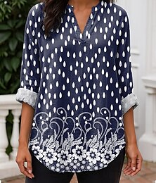 economico -Per donna Blusa Floreale Grafico A Pois Vintage Quotidiano Elegante Manica Lunga Scollo a V Top Regolari Quotidiano Ferie Stampato Blu Viola Verde Grigio Primavera Autunno
