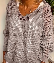 economico -Per donna Felpa Casual Morbido Tinta unica Uncinetto Con Cappuccio Traforato Lavorato a maglia Manica Lunga Top Regolari Maglia All'aperto Quotidiano Ferie Nero Giallo Autunno