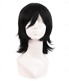 abordables -Perruque synthétique courte de 14 pouces/35 cm avec queue de loup et frange latérale pour cosplay