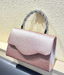 economico -borsa da donna con glitter argento e manico in strass – elegante borsa a tracolla da sera per feste, matrimoni e cocktail