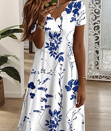 abordables -Femmes Mini Robe Robe T-Shirt Robe d'Été Robe trapèze Robe d'été Vacances Occasionnel Quotidien Coupe régulière Fleuri Graphique Manche Courte Col en V Jaune Rose Claire Bleu Vert Été Printemps