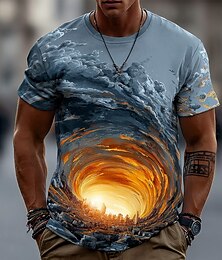 Недорогие -Муж. 3D-печати Океан 3D Футболка С короткими рукавами Футболка 3D печать Вырез под горло Рубашка преувеличены Оригинальный рисунок Для вечеринок Для улицы Повседневные Светло-синий Синий 3# Синий 2#