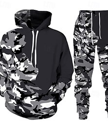 voordelige -Voor heren Trainingspak Kledingset Truien instellen Capuchon Buiten Dagelijks Sport Zak Trekkoord camouflage Zwart Oranje Licht Grijs Grafische afdruk Polyester Sportkleding Modieus Streetwear Herfst