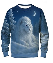 abordables -Hombre León 3D Sudadera Casual Manga Larga Cuello Barco Azul Piscina Cuello redondo 3D Gráfico Otoño Invierno Diseñador