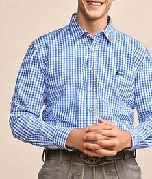 economico -Oktoberfest Quadri Camicia in pelle di daino Stampa di cervo Bavarese Tedesco Prati Per uomo Carnevale Festa della birra Panno in stile tradizionale Camicia