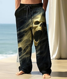 economico -Per uomo Pantaloni Pantaloni Larghi Pantaloni casual Coulisse elastica in vita Pantaloni tipo lino con tasche Teschio Morte Lunghezza intera All'aperto Ferie Gotico punk oscuro Nero Rosso