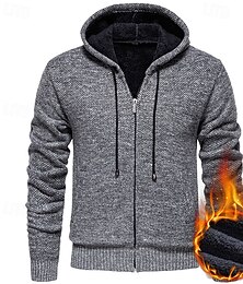 abordables -Homme Gilet Cardigan Pull Court Pull zippé Pull Tricoté Côtelé Tricoter Hauts Réguliers Avec Poches Toison Uni À capuche Mode Classique Vacances Tenue quotidienne Vêtement Tenue Automne Hiver Rouge