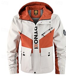 abordables -Hombre Chaqueta al aire libre Chaqueta casual Vacaciones Diario Resistente al Viento Mantiene abrigado Bolsillo Otoño Invierno Bloque de color Letra Moda Clásico Con Capucha Regular Blanco Gris Oscuro