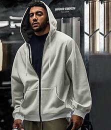 abordables -Hombre Sudadera Sudadera con capucha y cremallera completa Sudadera con capucha de lana Albaricoque Negro Verde Ejército Azul Marino Gris Claro Con Capucha Plano Bolsillo Deporte Diario Festivos