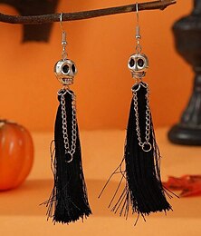 abordables -Pendientes de borla de calavera para mujer: joyería gótica con esqueleto y cadena colgante para fiestas de disfraces de Halloween y salidas nocturnas espeluznantes.