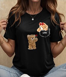 economico -Per donna Maglietta Amore Grafico Animale Vintage Elegante Classico Manica Corta Girocollo Top Regolari Quotidiano Weekend Stampato Nero Bianco Giallo Rosa Rosso Estate Primavera