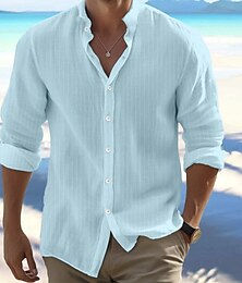 economico -Per uomo Camicia Camicia di lino Camicia con colletto alla coreana Camicia Estiva Abbigliamento da spiaggia Camicia con Bottoni A righe Vacanza Ferie Nero Bianco Blu Cachi Manica Lunga Colletto alla