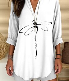 economico -Per donna Blusa Grafico Animale Libellula Vintage Tropicale Hawaiano Manica Lunga Scollo a V Top Regolari Quotidiano Ferie Abbigliamento mare Stampato Bianco Blu Viola Verde Estate Primavera