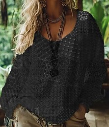 economico -Per donna Blusa Floreale Vintage Quotidiano Casual Manica Lunga Scollo a V Top Regolari Quotidiano Ferie Stampato Nero Blu marino Estate Primavera Autunno