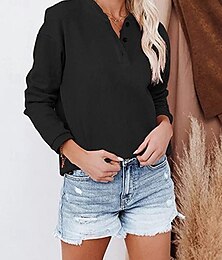 economico -Per donna Maglietta Semplice Moda Moderno Manica Corta Girocollo Top Regolari Quotidiano Bottoni Nero Rosso Grigio Estate