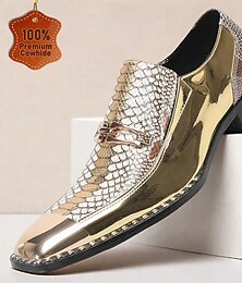 preiswerte -Herren-Loafer aus echtem Leder mit goldener Krokodilstruktur, glänzendes Finish mit Kettenakzent für formelle Partys, Hochzeiten, Bühnen- und Clubwear