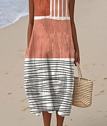 levne -Dámské Midi šaty Letní šaty Úpletové šaty Áčkové šaty prázdniny Na běžné nošení Cikánský Jdeme ven Plážové Volný Grafika Geometrický Bez rukávů Výstřih ke krku Světlá růžová Tmavě růžová Vodní modr