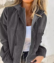 abordables -Mujer Chaqueta casual Cómodo Transpirable Full Zip Diario Casual Plano Casual Diario Regular Con Capucha Ajuste regular Manga Larga Ropa de calle Rosa Azul Piscina Caqui Primavera Otoño