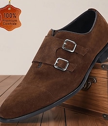 levne -Pánské tmavě hnědé boty s dvojitým páskem z hovězí kůže s prémiovou hovězí kůží, elegantní a stylová obuv pro obchodní příležitosti, svatby a formální příležitosti.