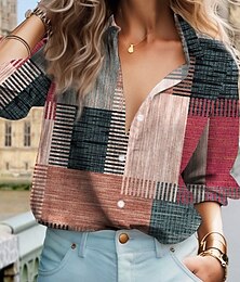 economico -Per donna Camicia Plaid Elegante Casual Manica Lunga Colletto a Camicia Top Regolari Quotidiano Bottoni Stampato Rosso Blu Verde Cachi Estate Primavera