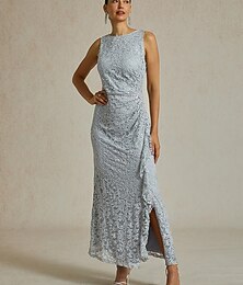 preiswerte -Damen Maxikleid Etui-Kleid Elegant Party Geburtstag Einfarbig Ärmellos Rundhalsausschnitt Grau Sommer