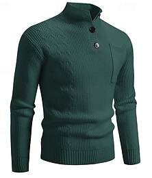 abordables -Hombre Suéter de punto Estriado Tejer Tops regulares Bolsillo De Punto Plano Escote Chino Moda Básico Vacaciones Ropa Cotidiana Ropa Otoño Invierno Negro Vino M L XL