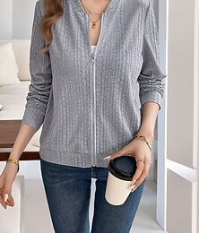 abordables -Mujer Chaqueta casual Cómodo Transpirable Full Zip Diario Casual Plano Casual Diario Regular Escote Chino Ajuste regular Manga Larga Ropa de calle Negro Gris Primavera Otoño