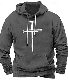 economico -Per uomo Felpa con cappuccio Nero Bianco Rosso Blu Marrone Con Cappuccio Croce Tasca Stampato Sport & Outdoor Quotidiano Ferie Poliestere Streetwear Essenziale Casual Primavera Autunno Abbigliamento