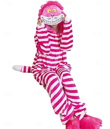 ieftine -Carnaval Dungi Costumul Onesie Costum de carnaval Pisici Pisica Cheshire Pijama Întreagă Pijamale Kigurumi Pijamale Costum amuzant Pentru Adulți Bărbați și femei Carnaval Desen animat