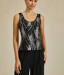 お買い得  -女性用 キャミソールタンクトップ グラフィック 抽象的 エレガント スタイリッシュ ベーシック ノースリーブ レギュラートップス ブラック 夏