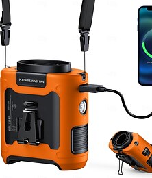 abordables -Ventilateur portable à clip pour ceinture, 10 000 mAh, rechargeable, avec 5 vitesses, lampe de poche, ventilateur de cou, mains libres, autonomie de 40 h, pour camping, bureau, voyage