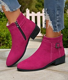 abordables -Botines de ante sintético para mujer con cremallera lateral y hebilla: botines casuales cómodos para salidas de otoño, paseos por el jardín y escapadas de fin de semana.