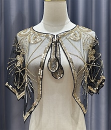 economico -Avvolgimento Elegante per Donne Protezione Sole Maniche Corte Pizzo Avvolgimenti da Sposa con Paillettes per Matrimonio Estate