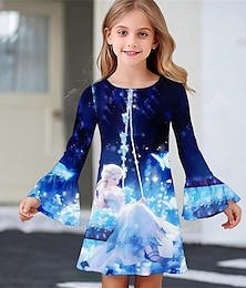 economico -ragazze' 3D Cartoni animati Abito Vestito con Volant Manica Lunga Estate Primavera Vacanza Quotidiano Ferie Bello Dolce Bambini 4-12 Anni Vestito Casual Lunghezza al ginocchio Vestibilità regolare