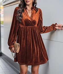 preiswerte -Damen Minikleid Samtkleid Freizeitkleid Mode Modern Täglich Date Wochenende Normale Passform Einfach Langarm V Ausschnitt Wein Marineblau Orange Grün Herbst Winter