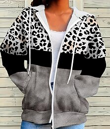 economico -Per donna Felpe con cappuccio Grafico Leopardo Geometrico Moda Casual Manica Lunga Con Cappuccio Top Regolari Streetwear Abbigliamento Quotidiano Cerniera Tasca Stampato Grigio Primavera Autunno