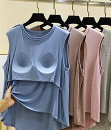 お買い得  -女性用 キャミソールタンクトップ 純色 日常 カジュアル ノースリーブ クルーネック レギュラートップス 日常 ブラック ピンク パープル グリーン カーキ色 夏 春