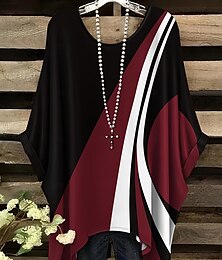 economico -Per donna Blusa Grafico Geometrico Vintage Quotidiano Casual Mezza Manica Manica a pipistrello Girocollo Top Regolari Quotidiano Ferie Abbigliamento mare Asimmetrico Bianco Vino Rosso Estate Primavera