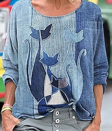 economico -Per donna Blusa Grafico Animale Vintage Elegante Classico Manica 3/4 Girocollo Top Regolari Quotidiano Stampato Blu Grigio Estate Primavera Autunno