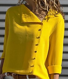 economico -Per donna Camicia Tinta unica Elegante Casual Manica Lunga Colletto a Camicia Top Regolari Quotidiano Bottoni Nero Bianco Giallo Rosa Estate Primavera