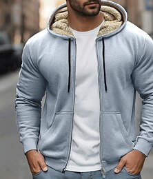 baratos -Homens Moletom Full Zip Hoodie Moletom de lã Preto Cinza Claro Cinzento Escuro Com Capuz Tecido Zip Up Bolso frontal Desportos e Ar livre Casual Diário Roupa de rua Legal Roupa de Esporte Inverno