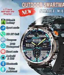 お買い得  -IP68防水スマートウォッチ メンズ 600mAh アウトドアスマートウォッチ コンパス 心拍数 LEDフラッシュライト Bluetooth通話 スポーツスマートウォッチ