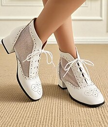 abordables -Botas oxford de malla blanca estilo eduardo de los años 10 para mujer: zapatos de baile vintage con cordones, diseño recortado y tacones gruesos para fiestas de jazz de verano y disfraces retro.