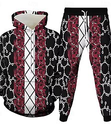 abordables -Hombre Graphic Bloque de color A Rayas 2 piezas Conjuntos de sudaderas 3D Chándal Sudadera con capucha Manga Larga Pantalones largos Con Capucha Casual / Diario Moderno Ropa Deportiva Impresión 3D