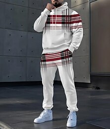 abordables -Hombre Plaid Bloque de color 2 piezas Conjuntos de sudaderas 3D Chándal Sudadera con capucha Manga Larga Pantalones largos Con Capucha Deportivo Casual / Diario Ropa Deportiva Impresión 3D Primavera