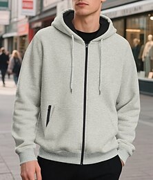economico -Per uomo Felpa con cappuccio Felpa con cappuccio a zip intera Aalbicocca Nero Verde militare Blu marino Grigio chiaro Con Cappuccio Semplice Patchwork Sport & Outdoor Casuale Quotidiano Streetwear